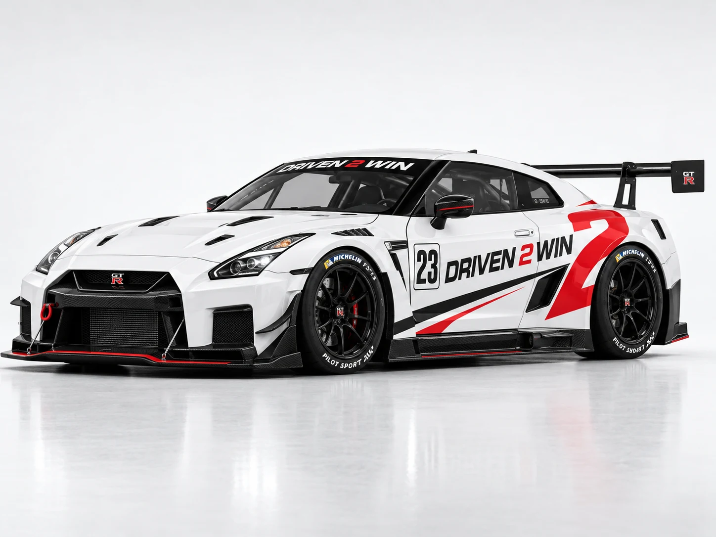 White Driven 2 Win Nissan GT-R concept race car